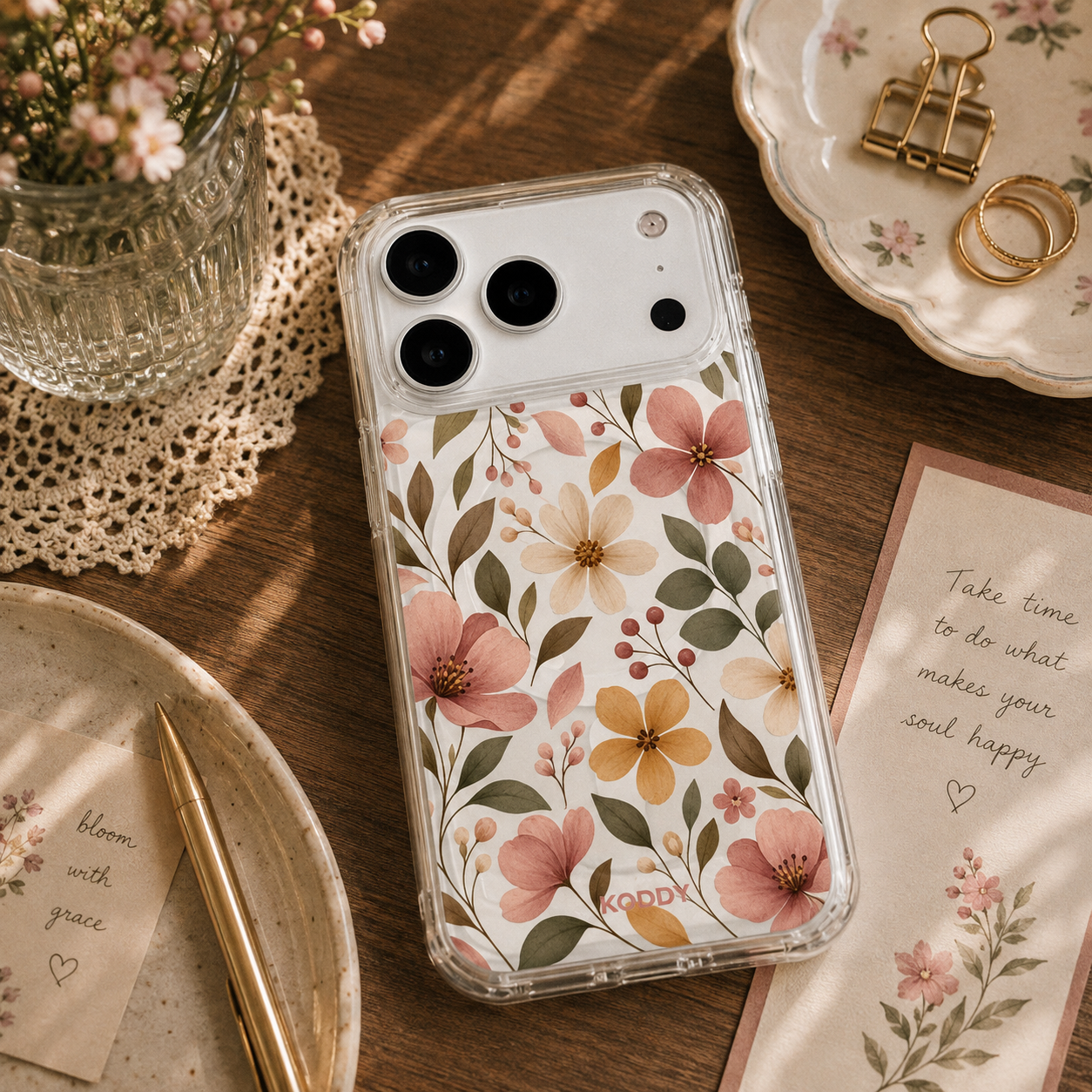 Warm Botanical Floral Clear Phone Case