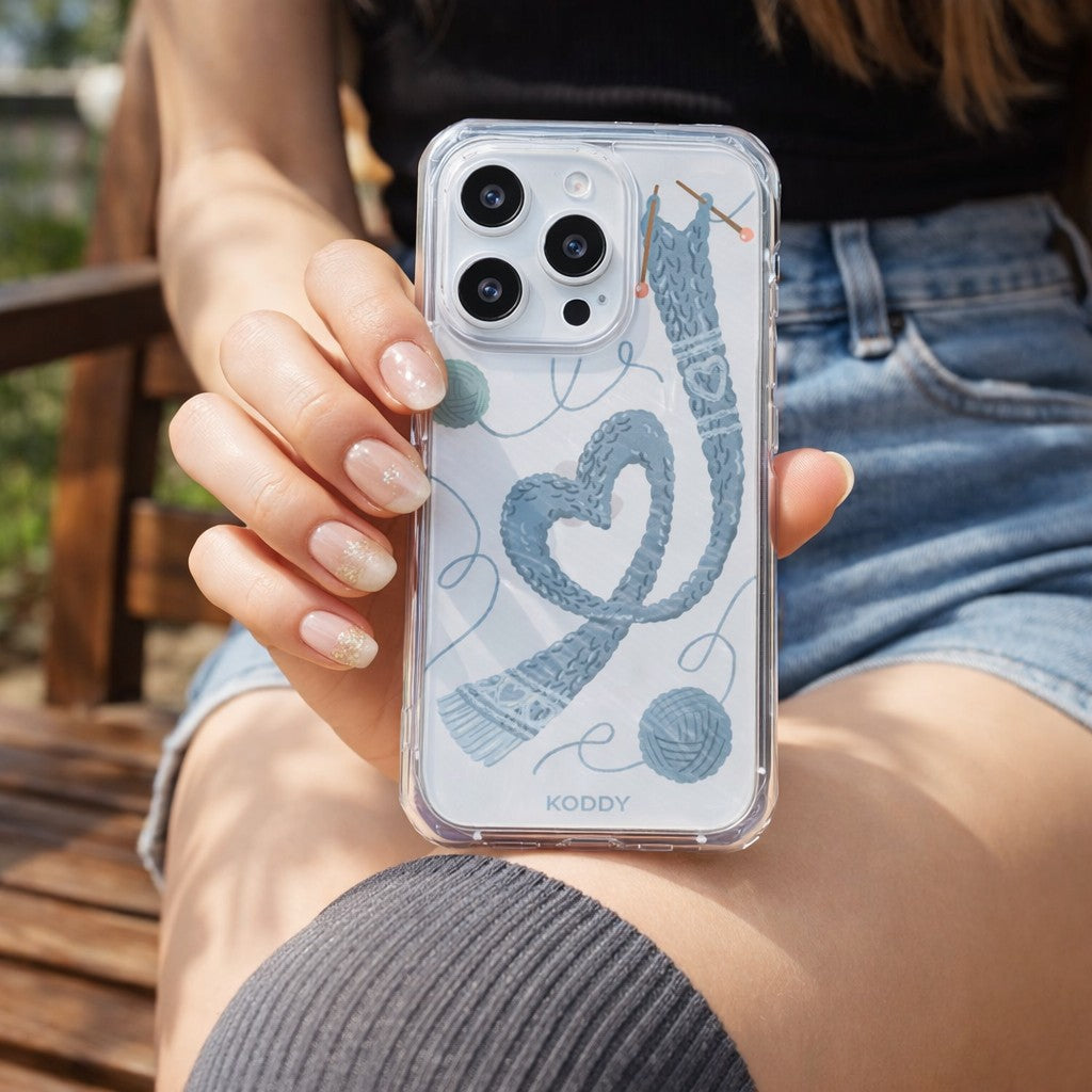 블루 머플러 니팅 폰 케이스