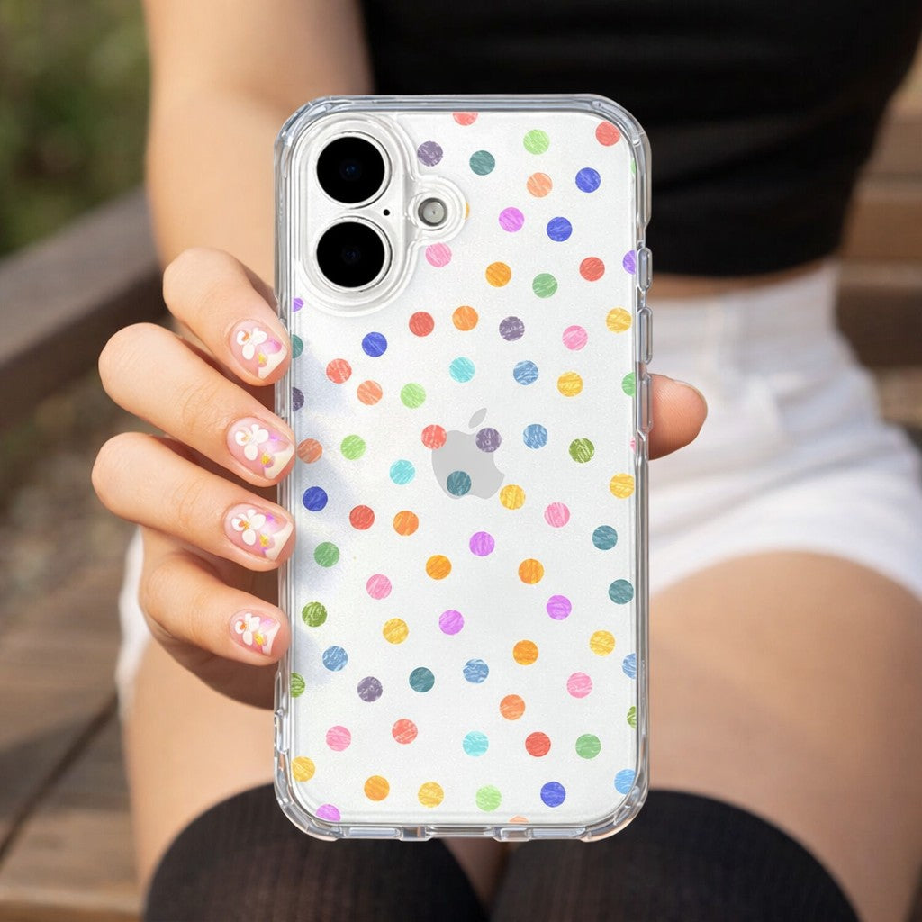 Textured Crayon Style Pastel Polka Dot Clear Phone Case