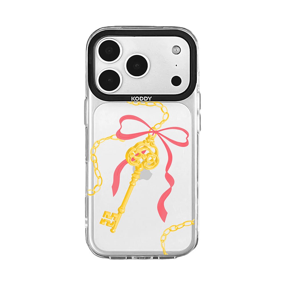 Antique Gold Pink Ribbon Key iPhone Case