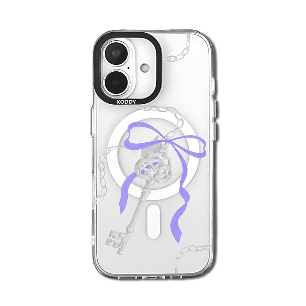 Antique Silver Purple Ribbon Key iPhone Case