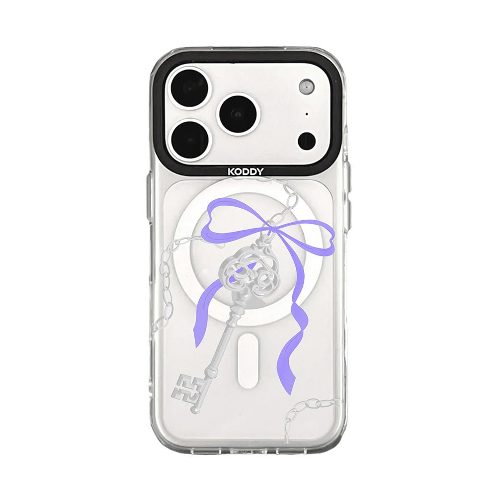 Antique Silver Purple Ribbon Key iPhone Case