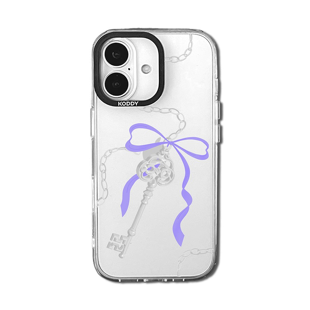 Antique Silver Purple Ribbon Key iPhone Case