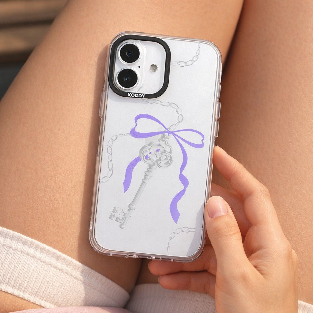 Antique Silver Purple Ribbon Key iPhone Case - KODDY aesthetic iphone case UK