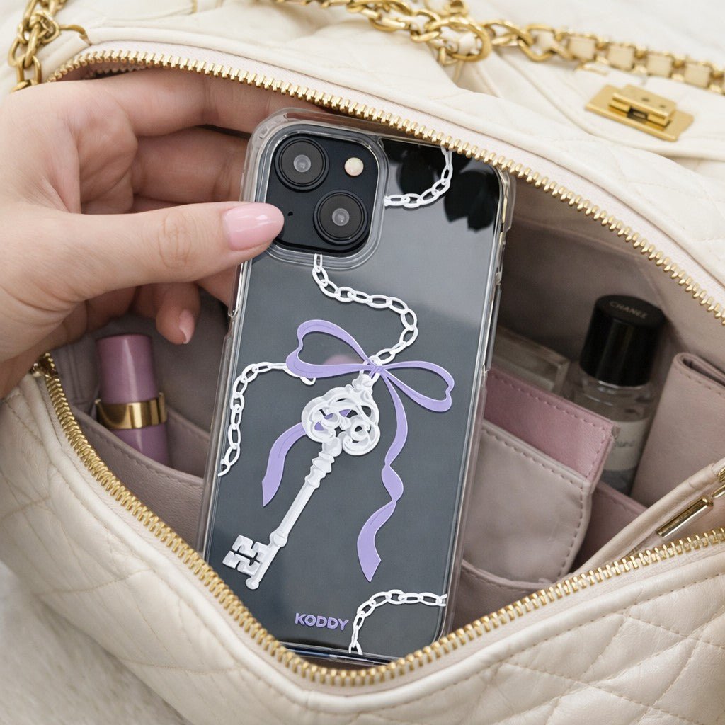 Antique Silver Purple Ribbon Key Phone Case - KODDY