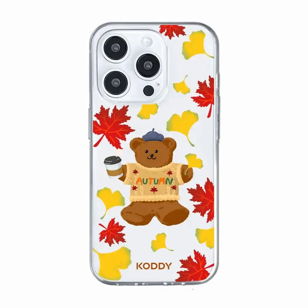 Autumn Teddy Bear With Fall Leaves Phone Case