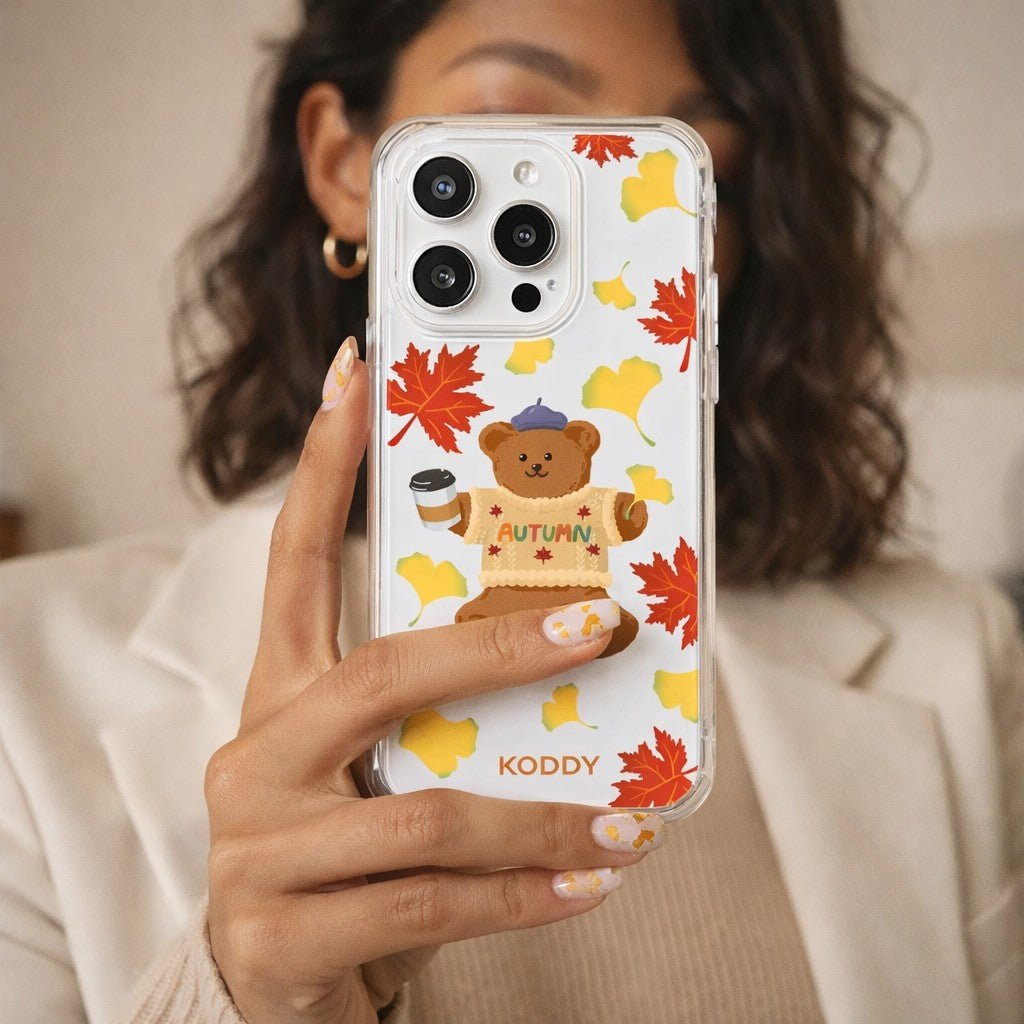 Autumn Teddy Bear With Fall Leaves Phone Case - KODDY aesthetic iphone case UK