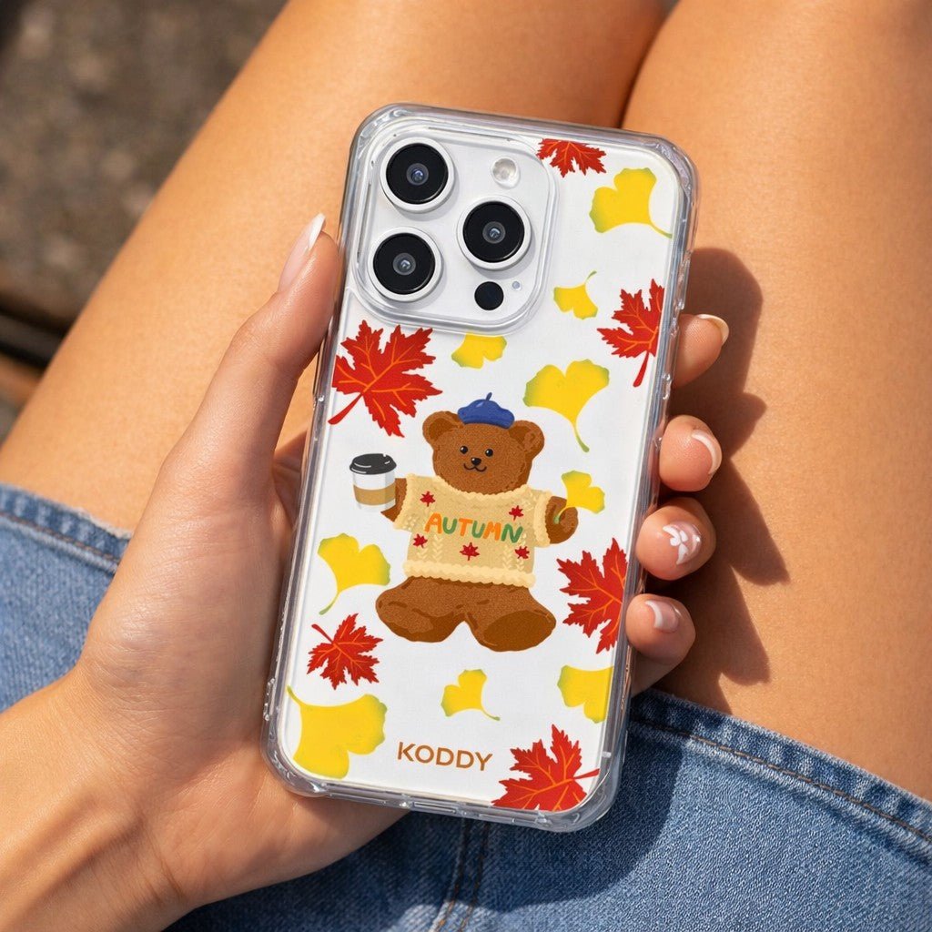 Autumn Teddy Bear With Fall Leaves Phone Case - KODDY aesthetic iphone case UK