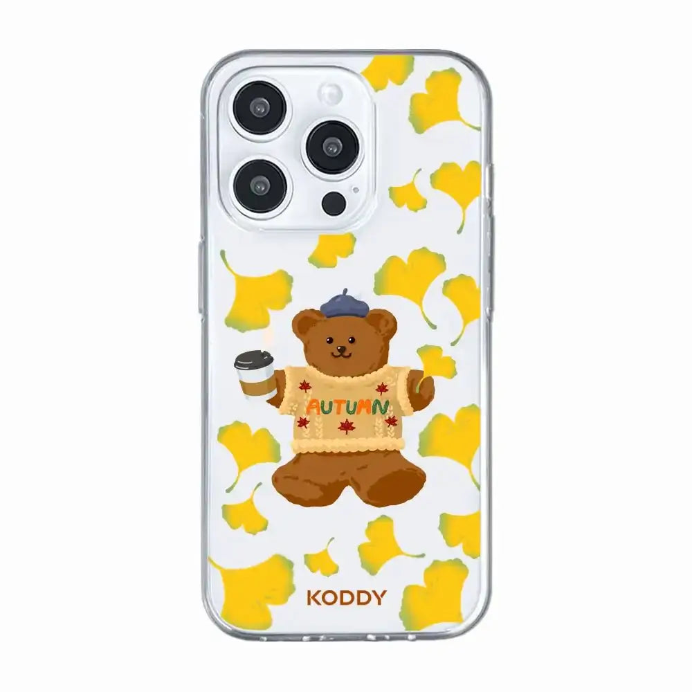 Autumn Teddy Bear With Yellow Fall Leaves Phone Case