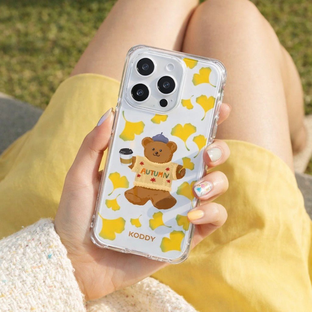 Autumn Teddy Bear With Yellow Fall Leaves Phone Case - KODDYaesthetic iphone case UK