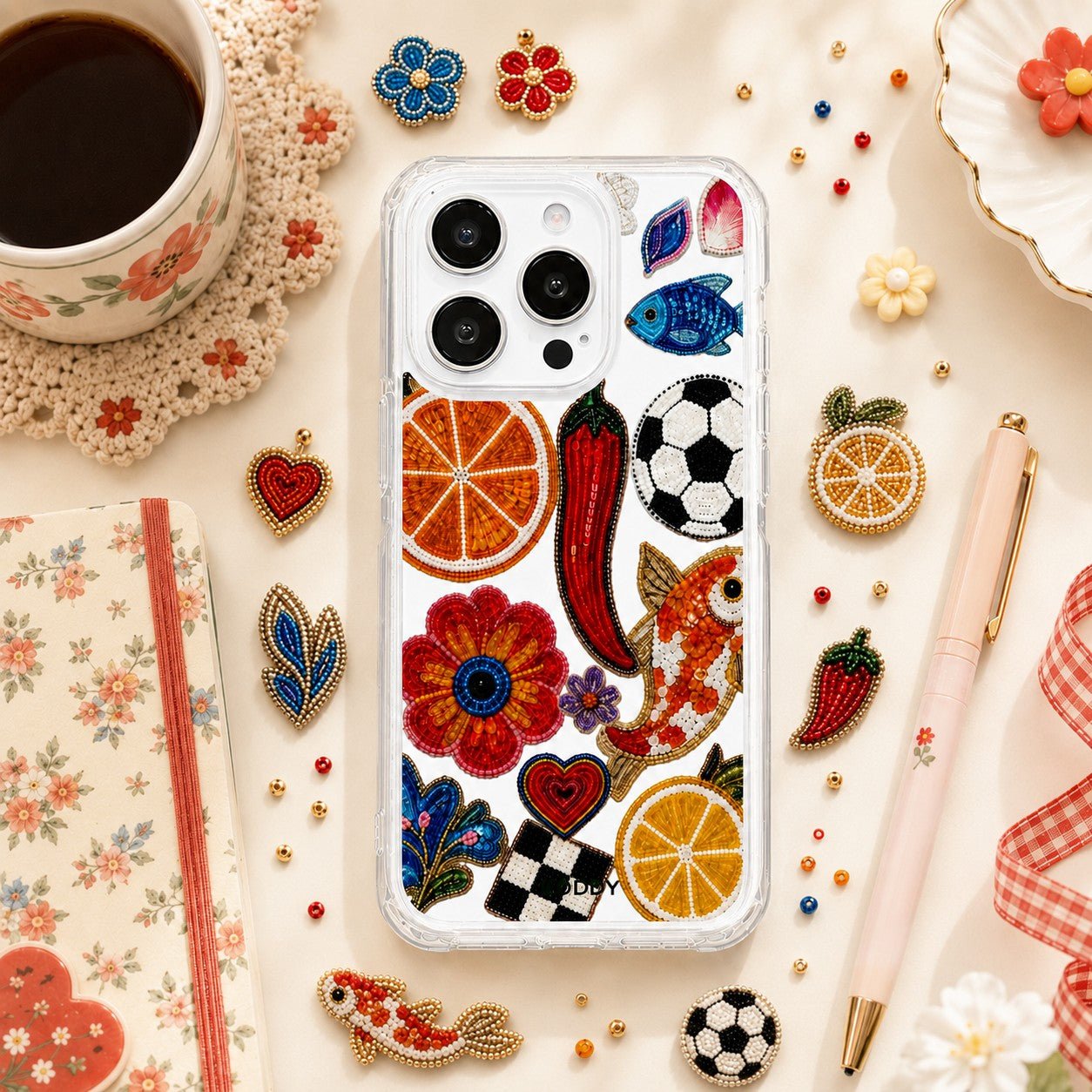 Beaded Fruit and Flower Collage Phone Case-KODDY aesthetic iphone case UK