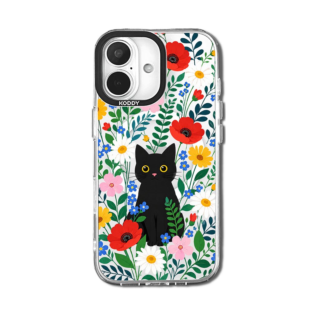 Black Cat & Wildflower iPhone Case