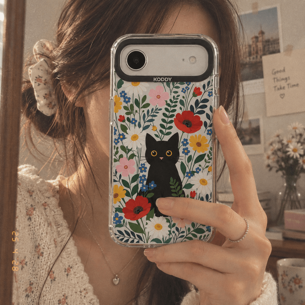Black Cat & Wildflower iPhone Case-KODDY aesthetic iphone case UK
