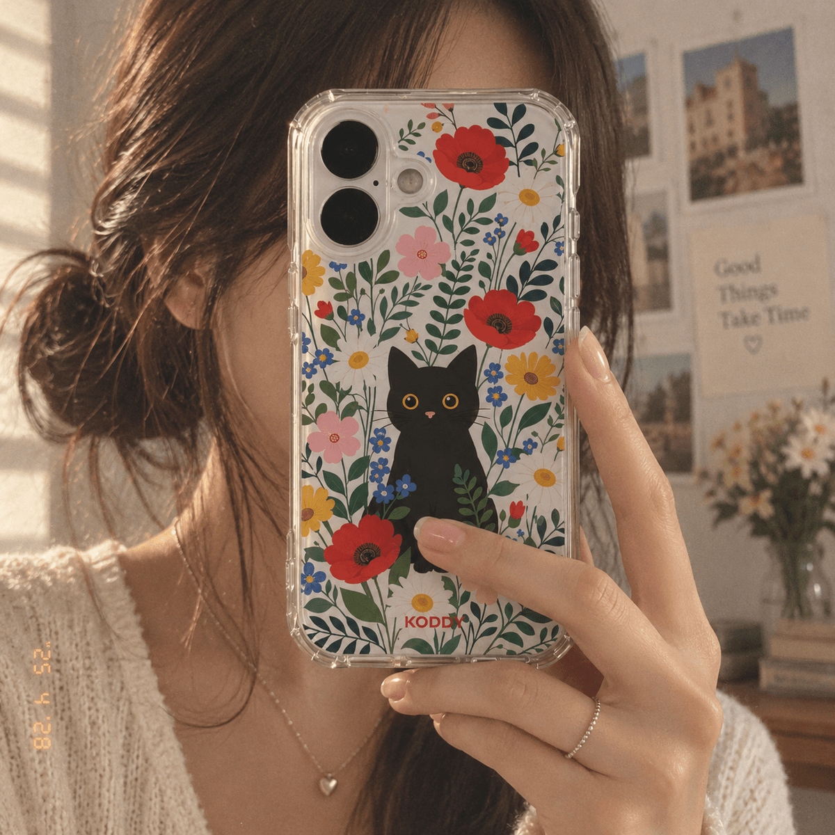 Black Cat & Wildflower Phone Case-KODDY aesthetic iphone case UK