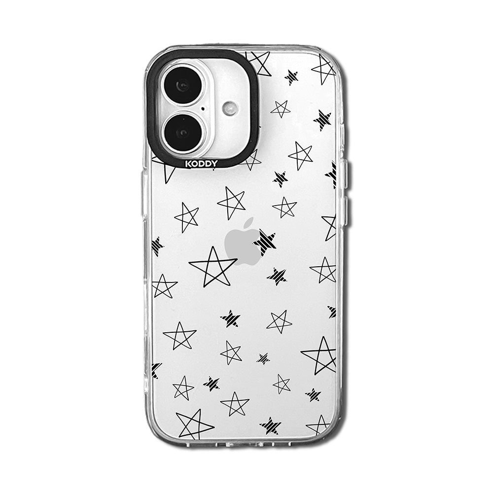 Black Doodle Star Clear iPhone Case