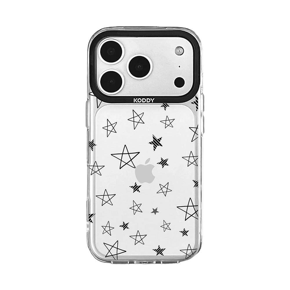 Black Doodle Star Clear iPhone Case