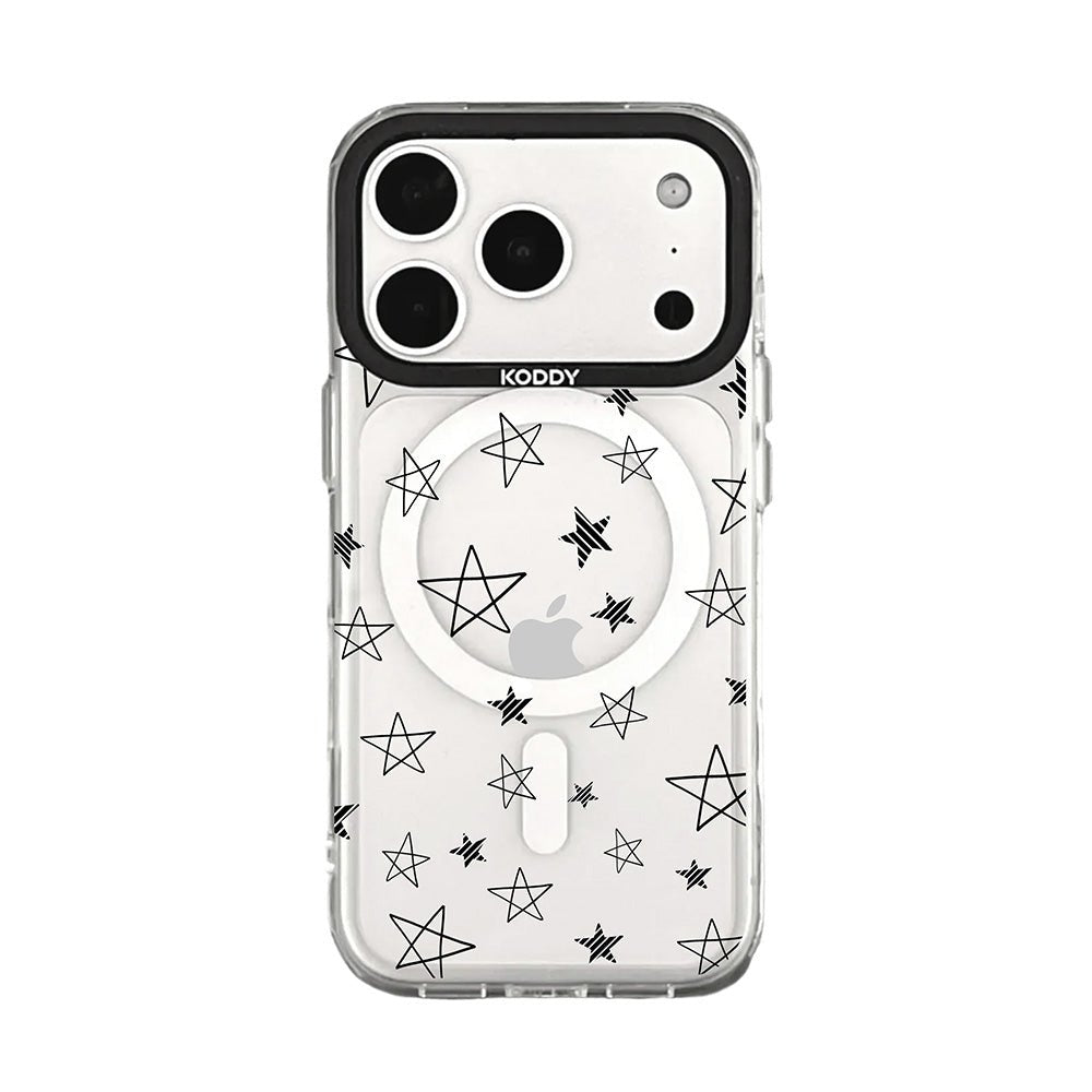 Black Doodle Star Clear iPhone Case