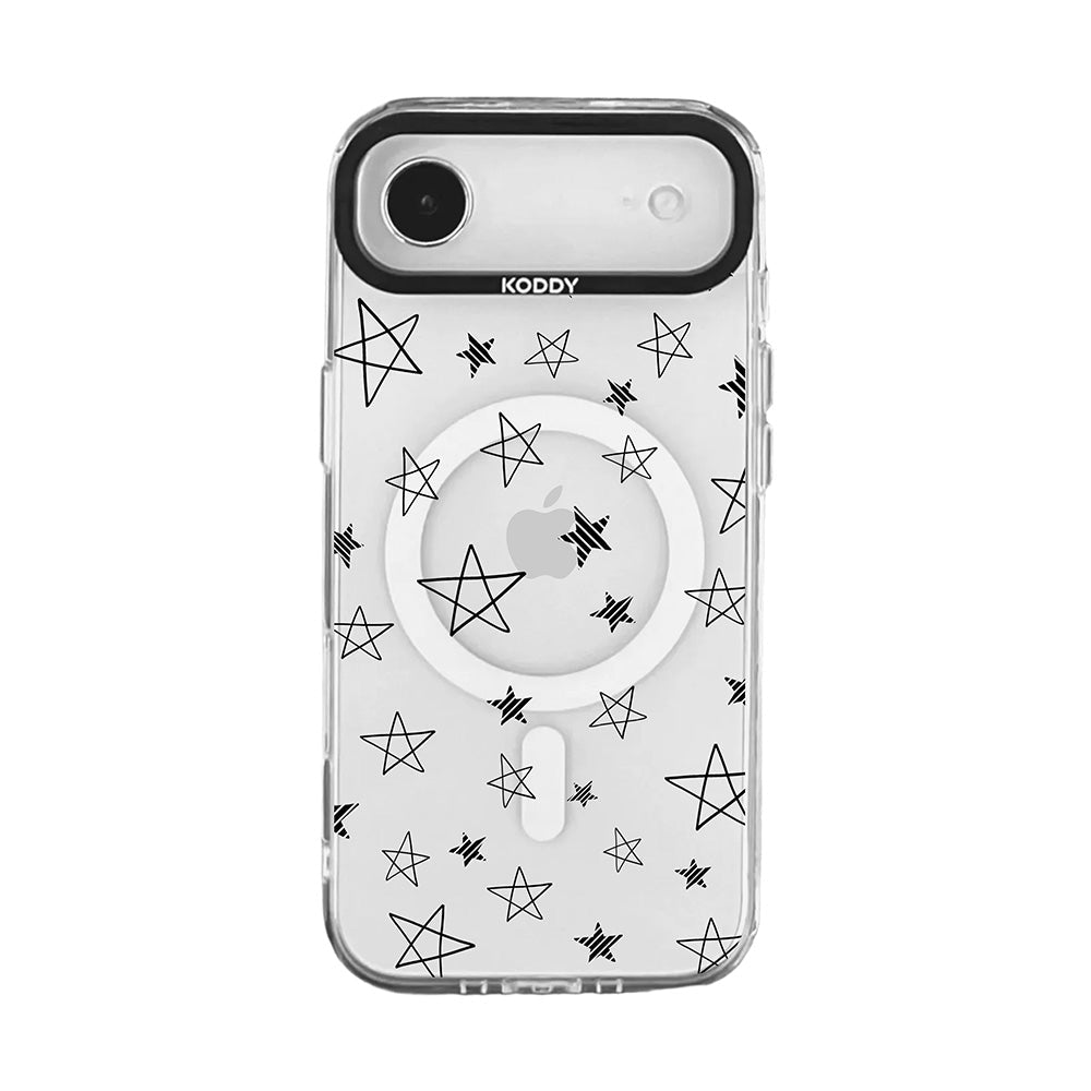 Black Doodle Star Clear iPhone Case