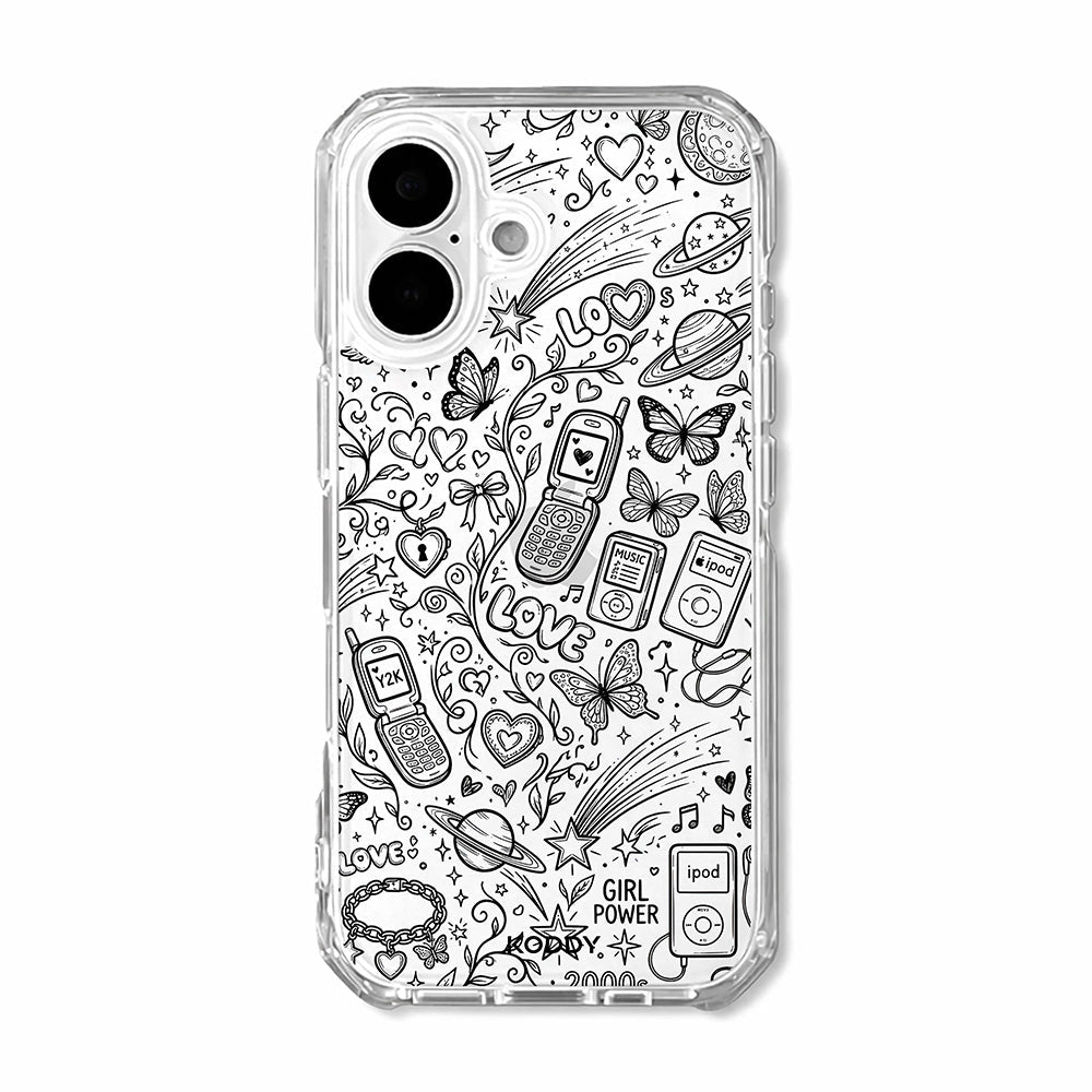 Black Y2K Doodle Pattern Clear Phone Case-KODDY aesthetic iphone case UK