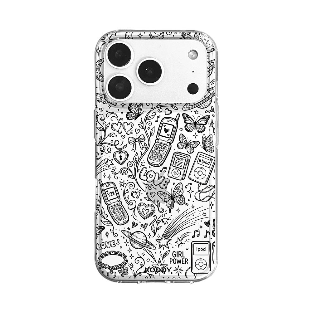 Black Y2K Doodle Pattern Clear Phone Case-KODDY aesthetic iphone case UK