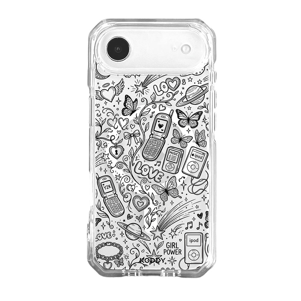 Black Y2K Doodle Pattern Clear Phone Case-KODDY aesthetic iphone case UK