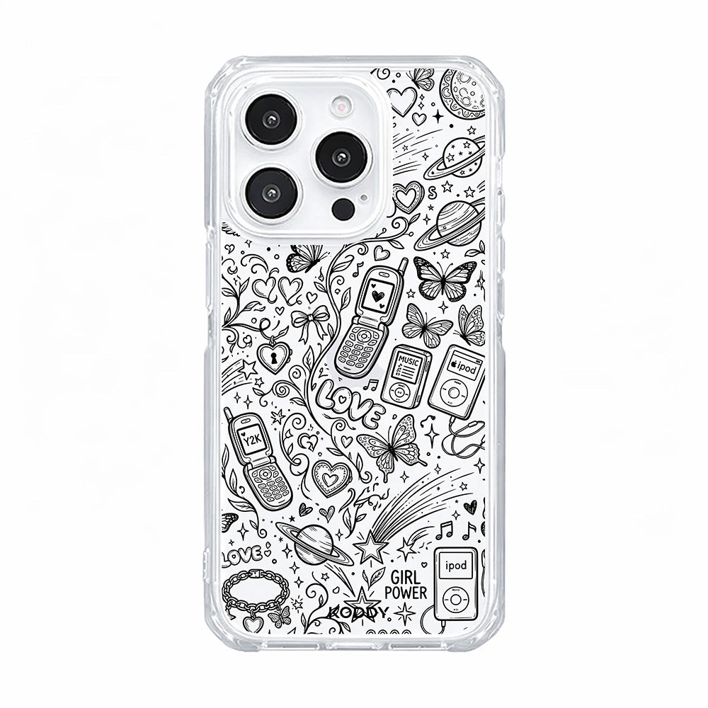 Black Y2K Doodle Pattern Clear Phone Case-KODDY aesthetic iphone case UK