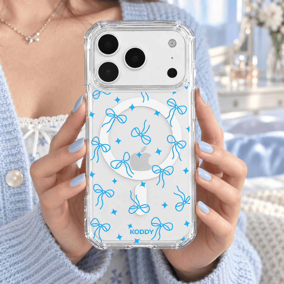Blue Bow & Sparkle Aesthetic Phone Case-KODDY aesthetic iphone case UK