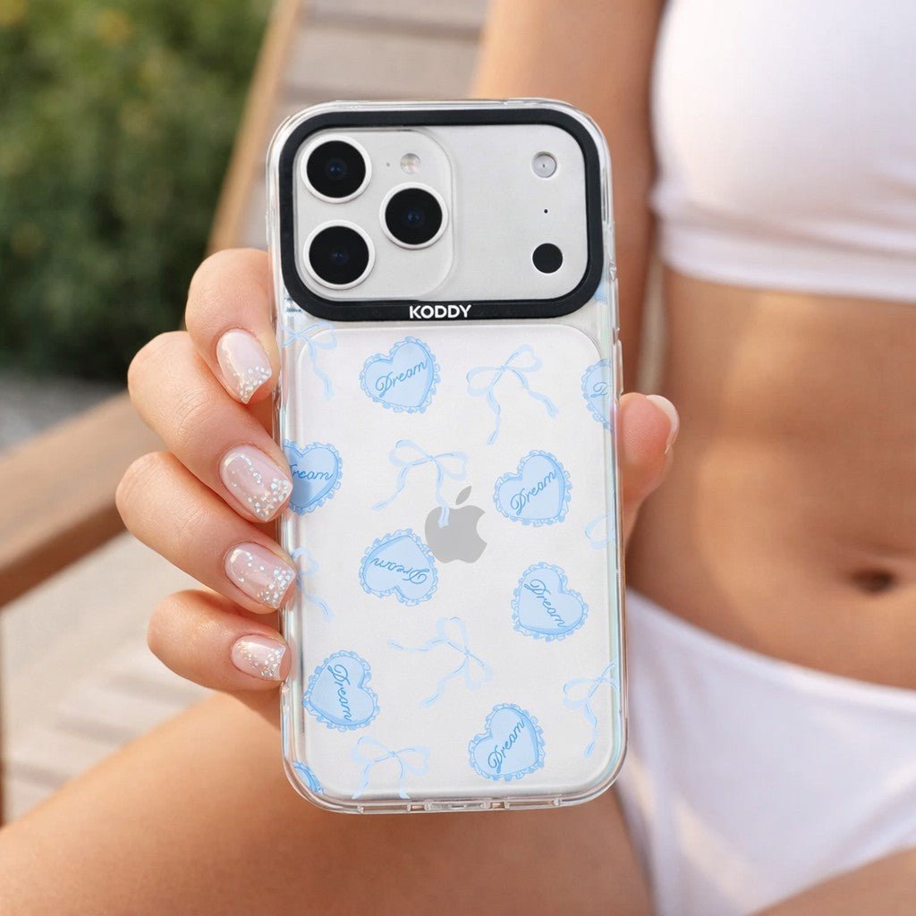 Blue Dream Heart Cushion and Ribbon iPhone Case - KODDY aesthetic iphone case UK