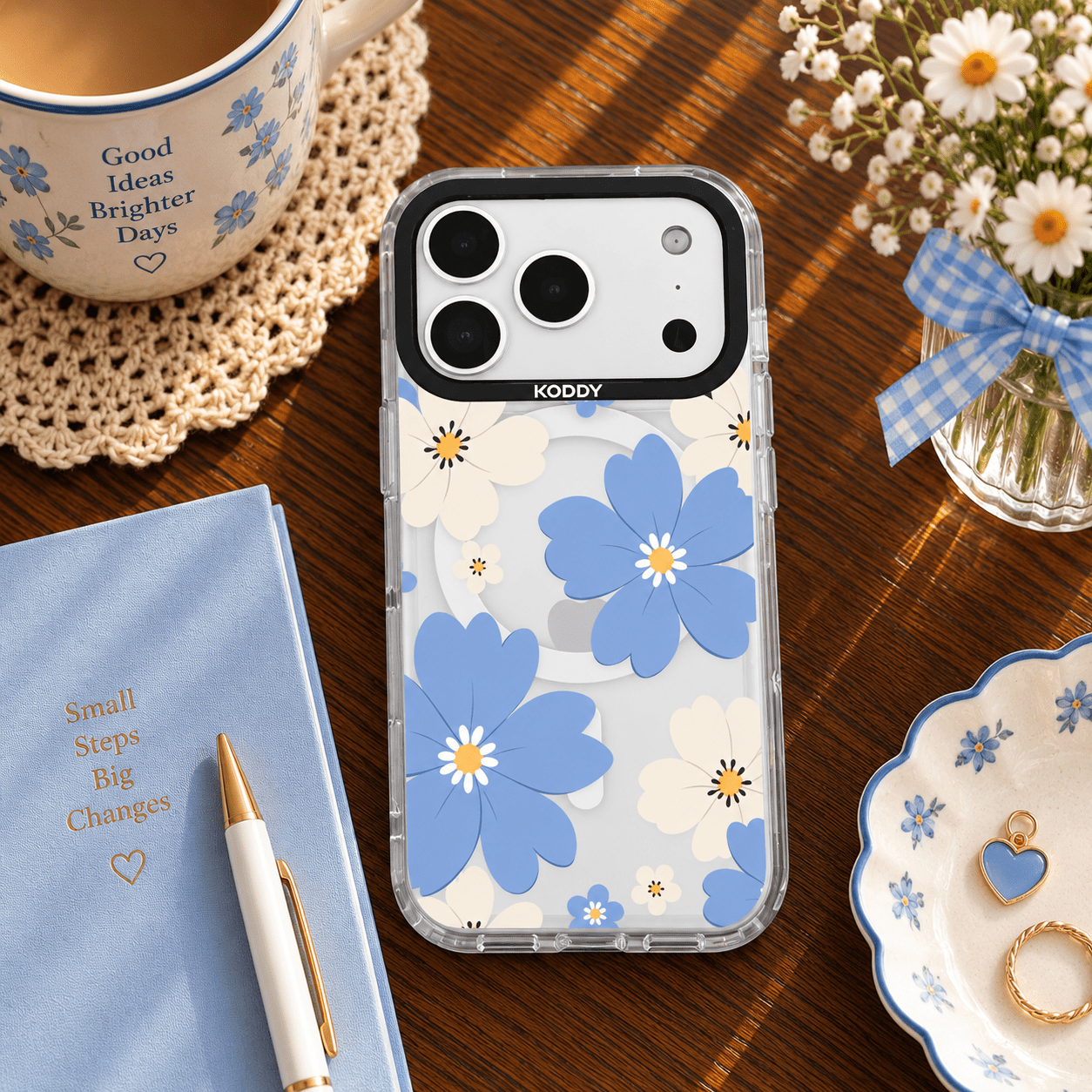 Blue Floral Aesthetic Clear iPhone Case-KODDY aesthetic iphone case UK