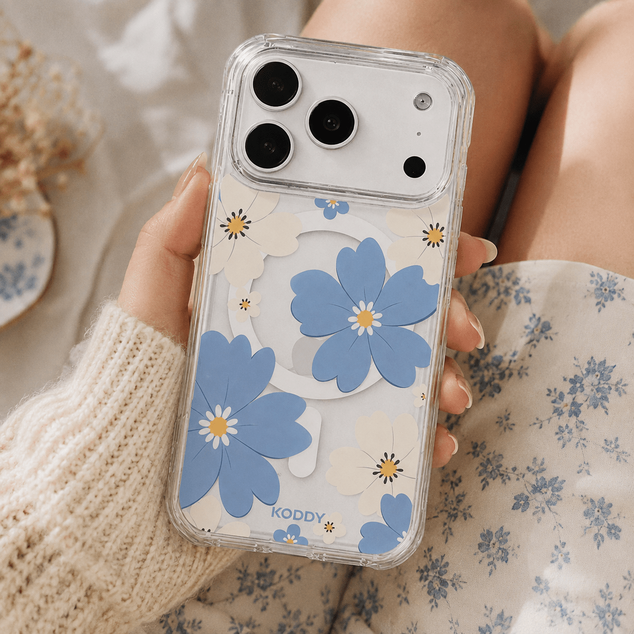 Blue Floral Aesthetic Clear Phone Case-KODDY aesthetic iphone case UK