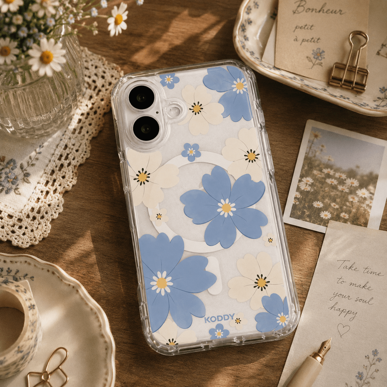 Blue Floral Aesthetic Clear Phone Case-KODDY aesthetic iphone case UK