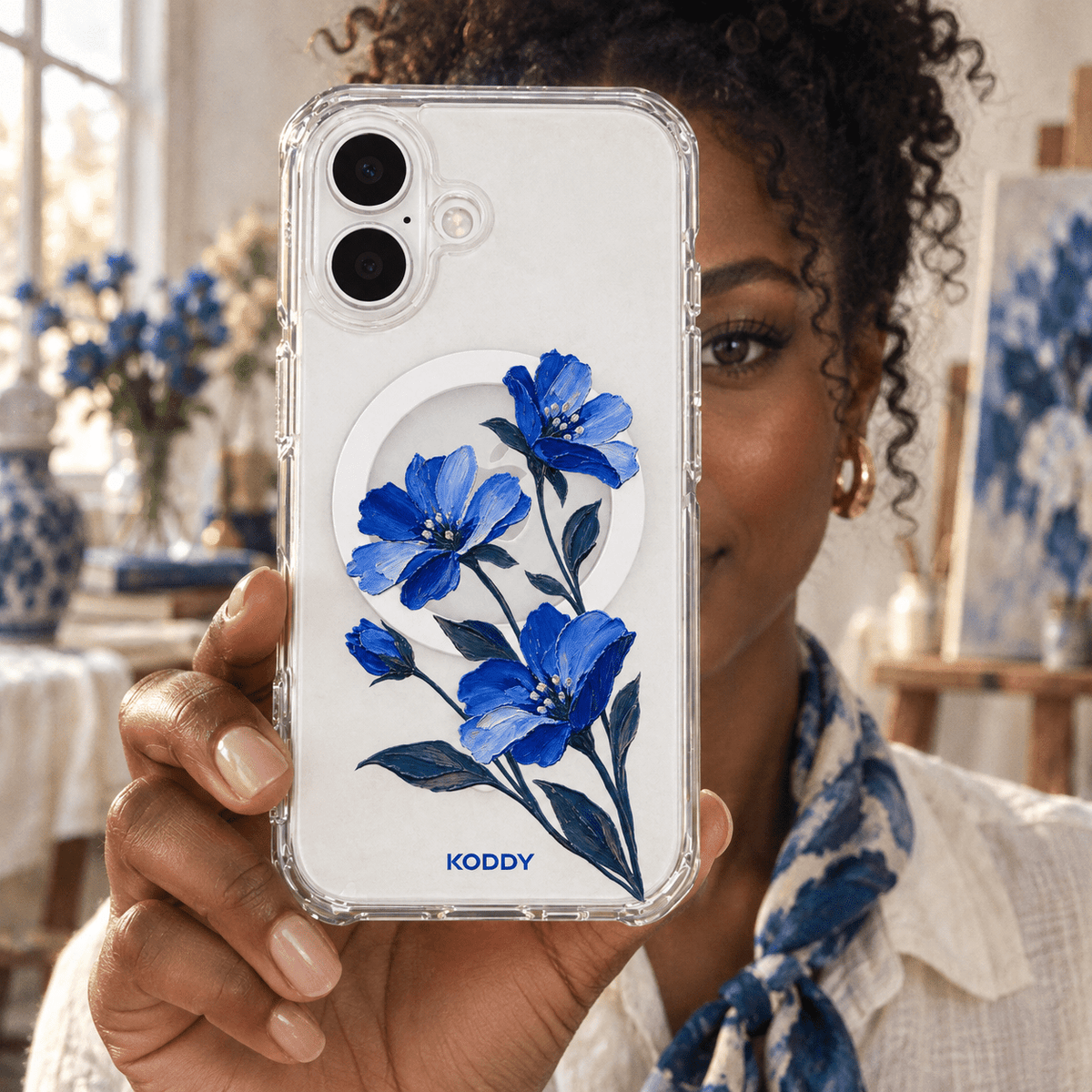 Blue Oil Painted Floral Aesthetic Phone Case-KODDY aesthetic iphone case UK