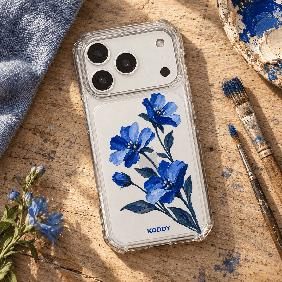 Blue Oil Painted Floral Aesthetic Phone Case-KODDY aesthetic iphone case UK