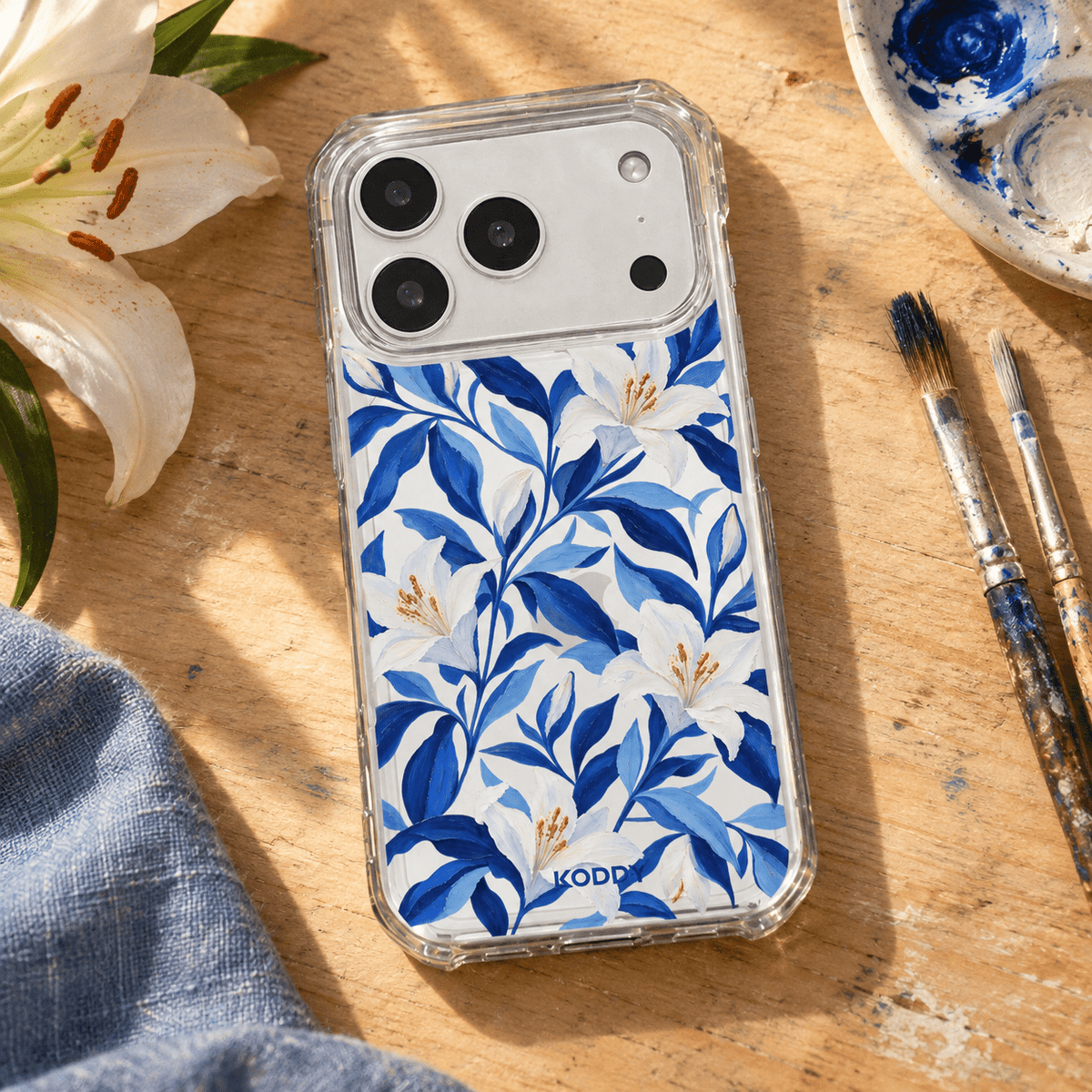 Blue Oil Painted Lily Floral Aesthetic Phone Case-KODDY aesthetic iphone case UK