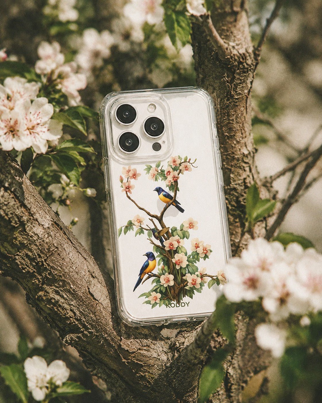 Bluebird Blossom Floral Tree Clear Phone Case-KODDY aesthetic iphone case UK