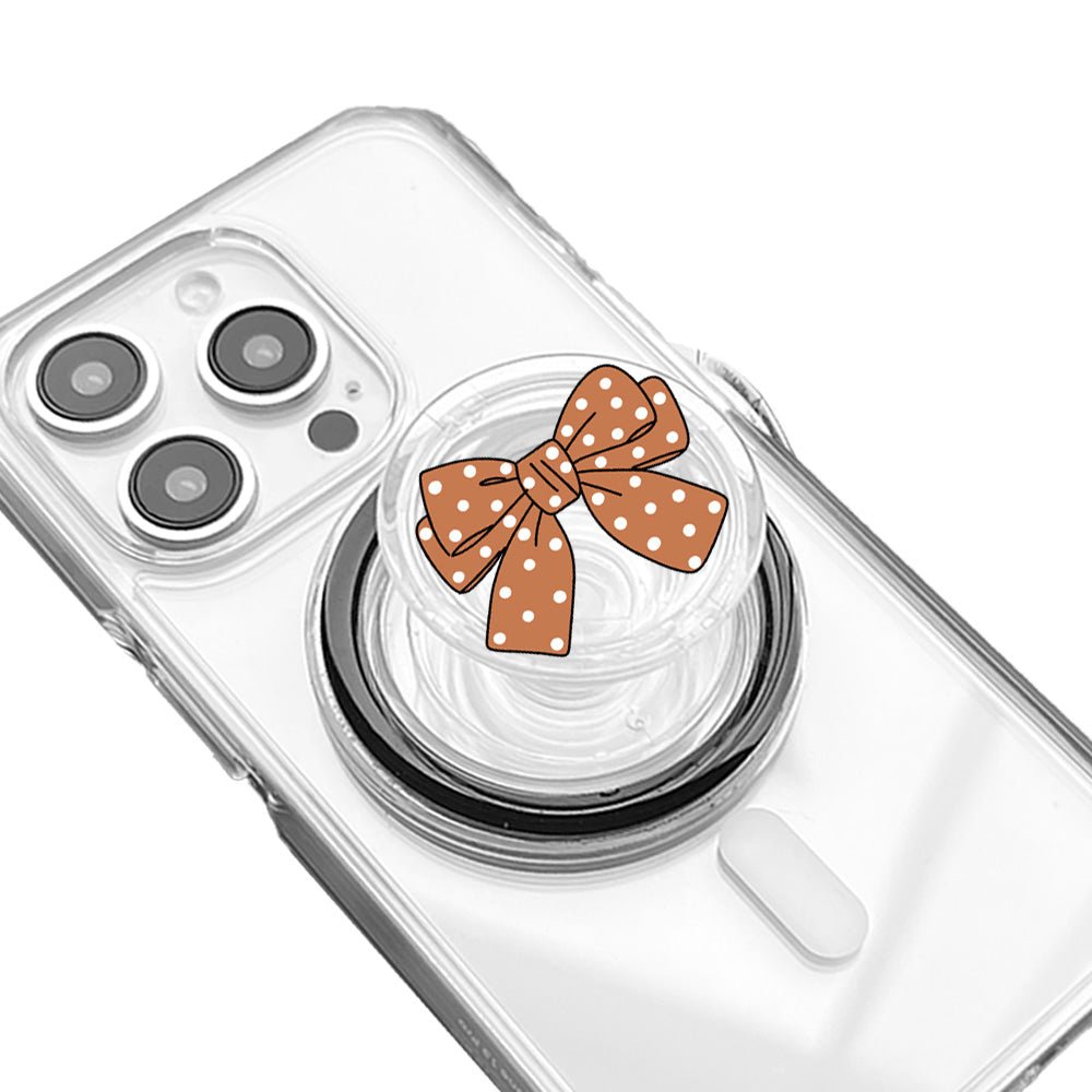 Brown Polka Dot Bow Phone Grip