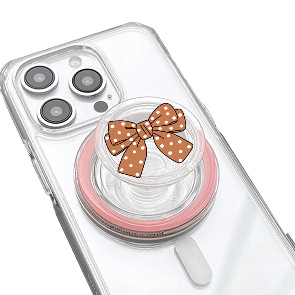 Brown Polka Dot Bow Phone Grip
