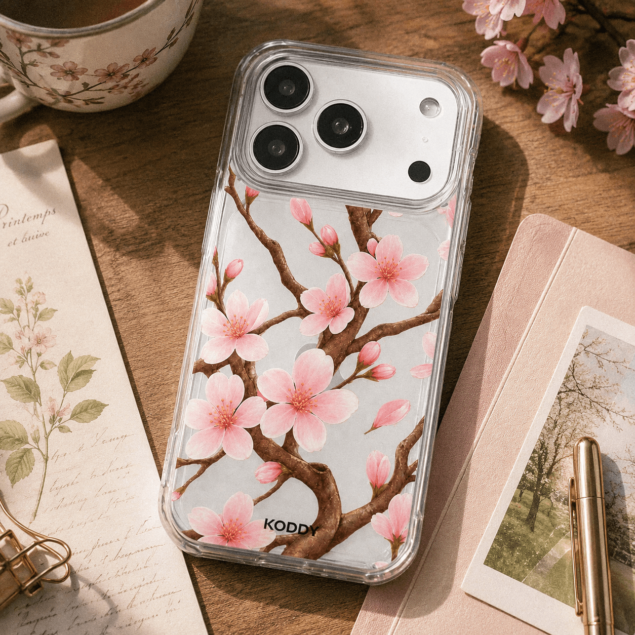 Cherry Blossom Branch Clear Phone Case-KODDY aesthetic iphone case UK