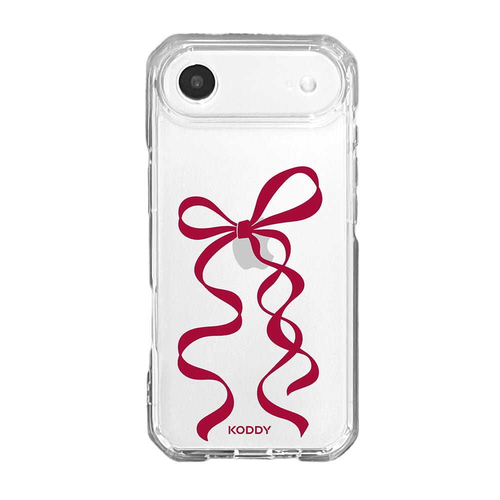 Cherry Red Long Ribbon Bow Clear Phone Case