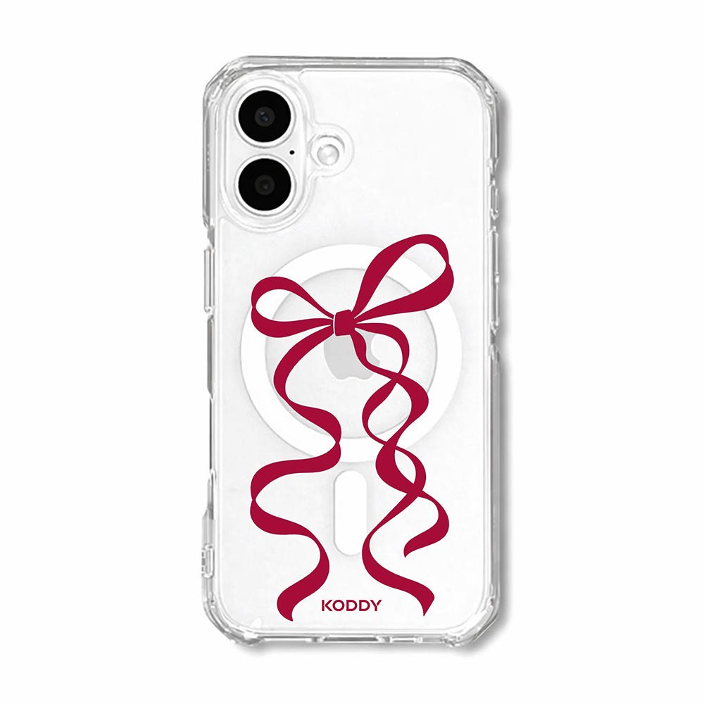 Cherry Red Long Ribbon Bow Clear Phone Case