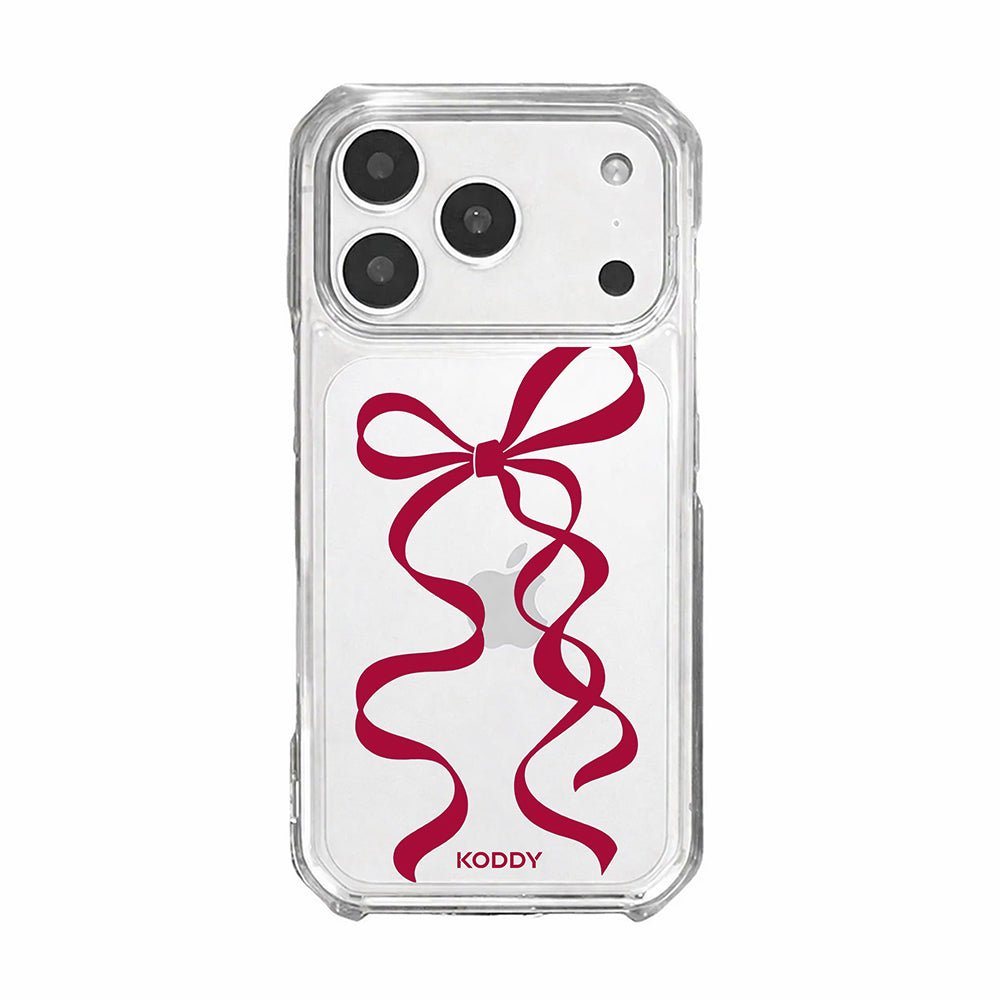 Cherry Red Long Ribbon Bow Clear Phone Case