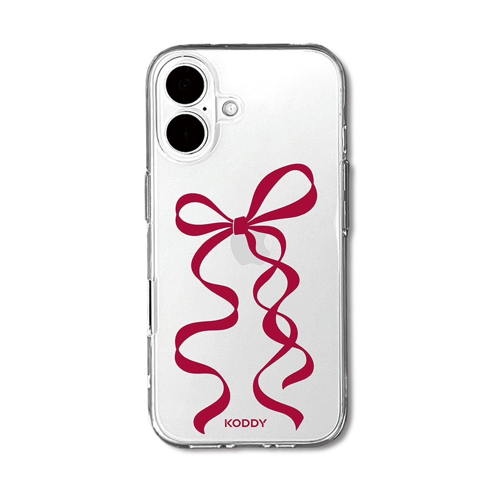 Cherry Red Long Ribbon Bow Clear Phone Case