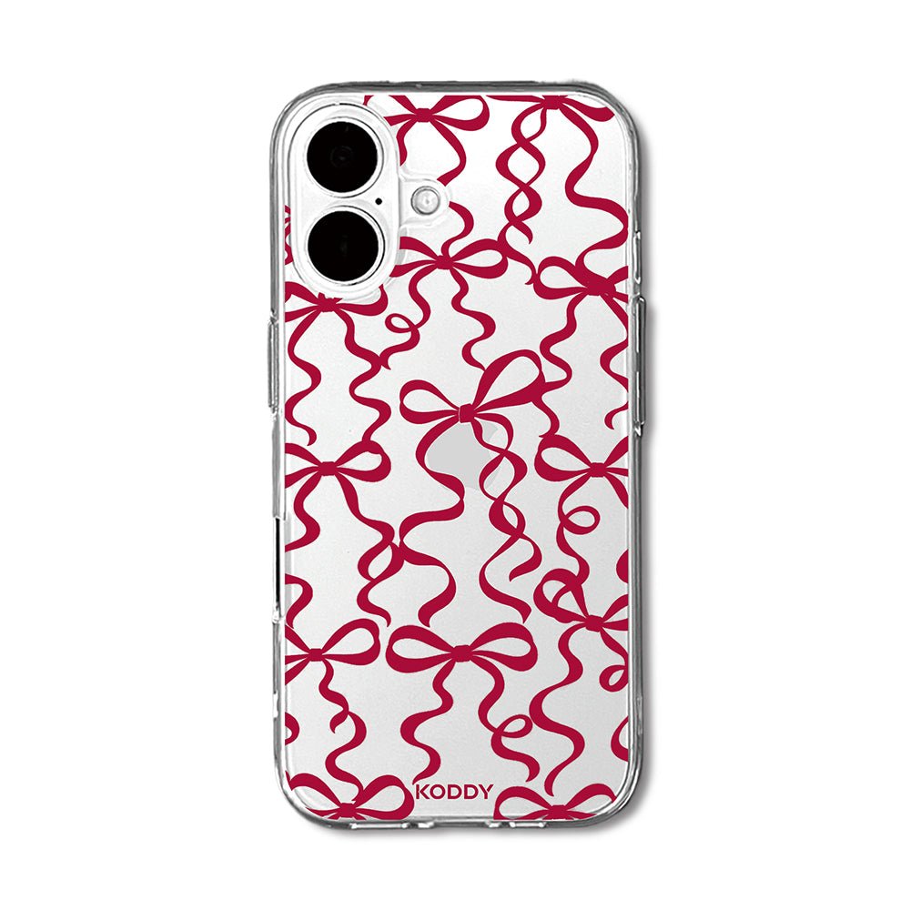 Cherry Red Ribbon Bow Pattern Clear Phone Case-KODDY aesthetic iphone case UK
