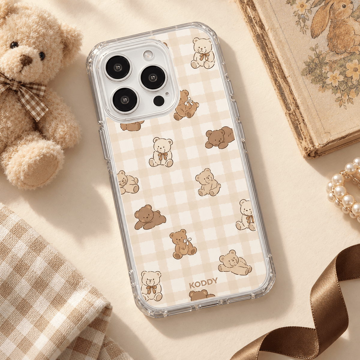 Cozy Teddy Check Phone Case-KODDY aesthetic iphone case UK