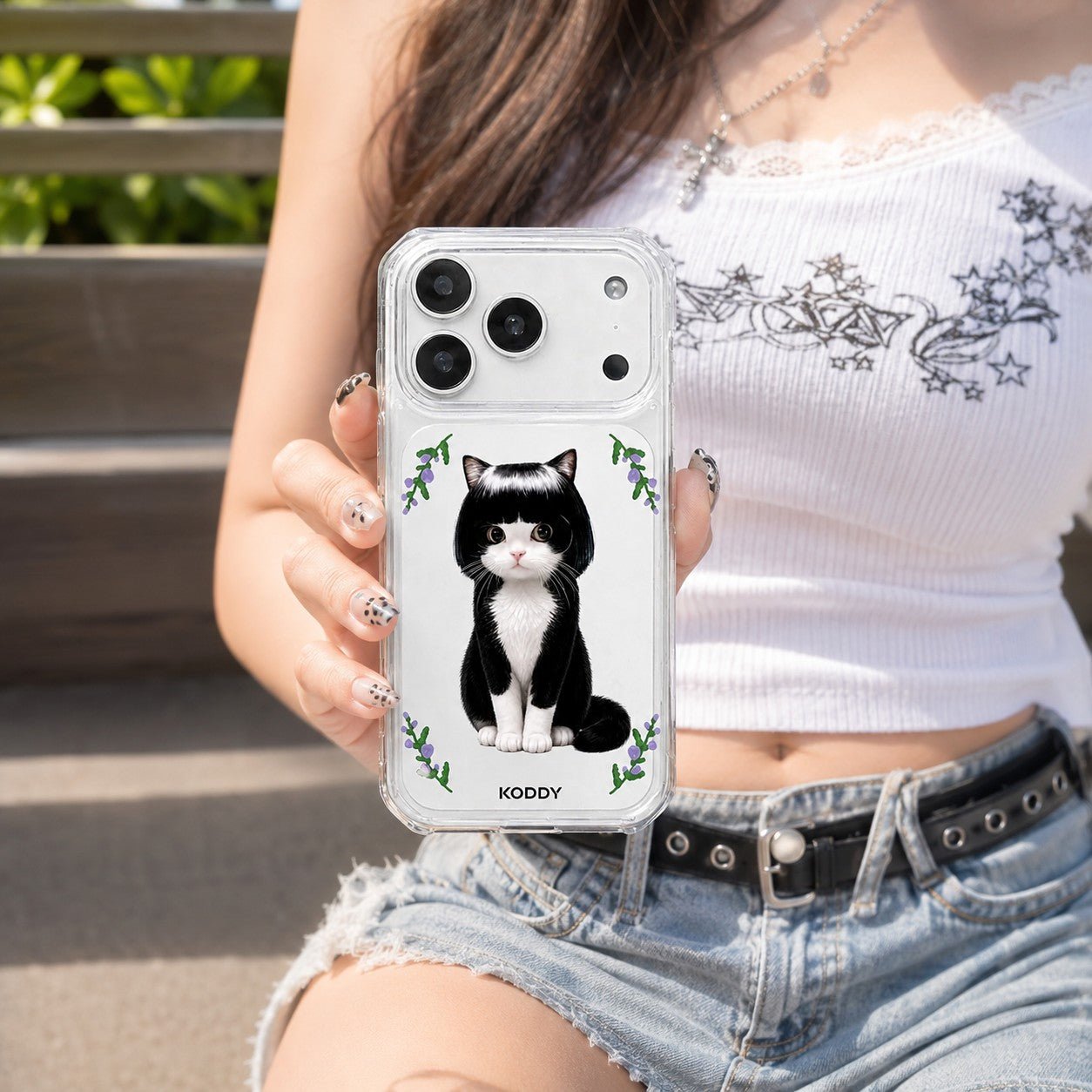 Cute Bob Hair Tuxedo Cat Clear Phone Case-KODDY aesthetic iphone case UK