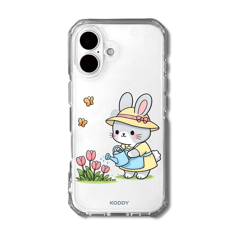 Cute Bunny Watering Flowers Clear Phone Case-KODDY aesthetic iphone case UK