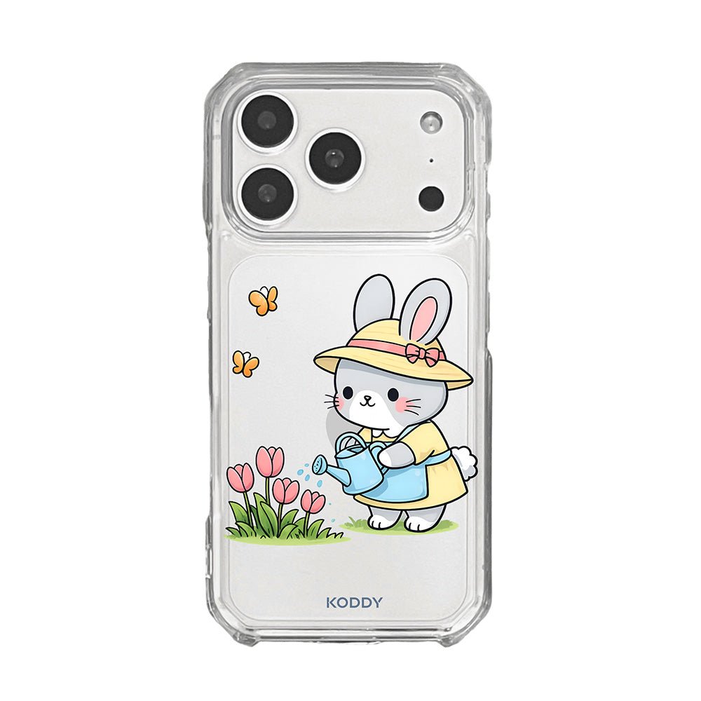 Cute Bunny Watering Flowers Clear Phone Case-KODDY aesthetic iphone case UK