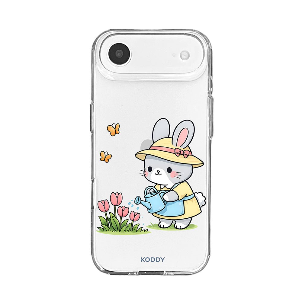 Cute Bunny Watering Flowers Clear Phone Case-KODDY aesthetic iphone case UK