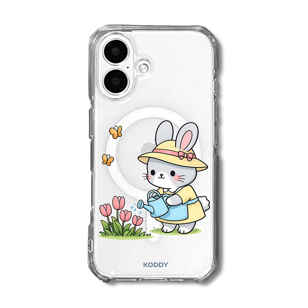 Cute Bunny Watering Flowers Clear Phone Case-KODDY aesthetic iphone case UK