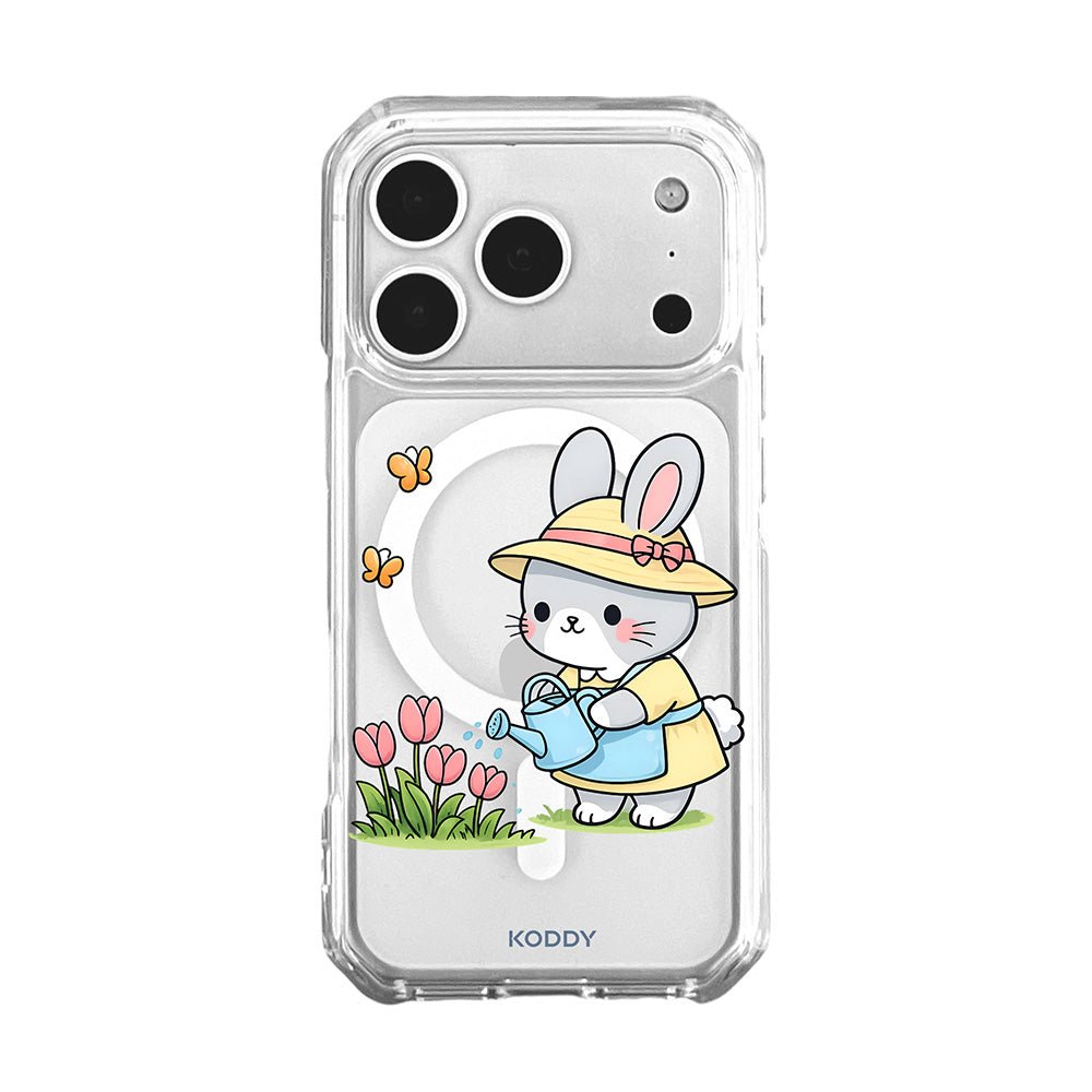 Cute Bunny Watering Flowers Clear Phone Case-KODDY aesthetic iphone case UK